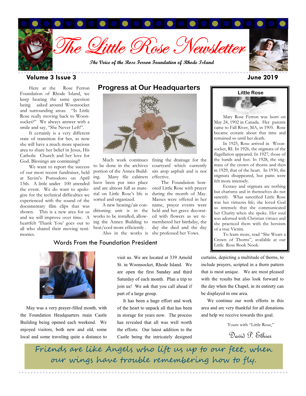 The Little Rose Newsletter the Voice of the Rose Ferron Foundation of Rhode Island