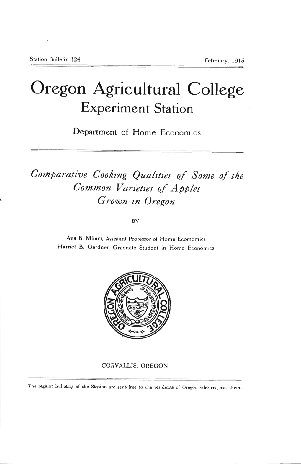 Oregon Agricultural College Experiment Station