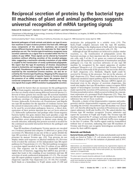 Reciprocal Secretion of Proteins by the Bacterial Type III Machines of Plant and Animal Pathogens Suggests Universal Recognition of Mrna Targeting Signals