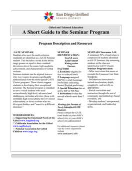 A Short Guide to the Seminar Program