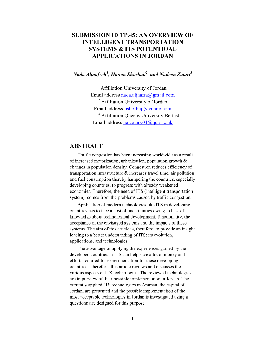 An Overview of Intelligent Transportation Systems & Its Potentioal Applications in Jordan