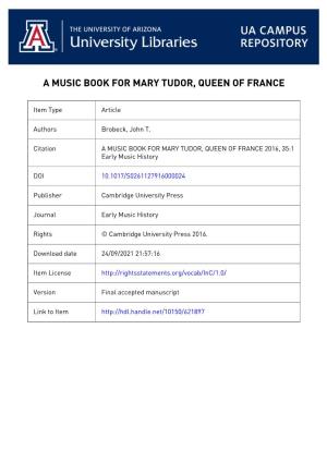 A Music Book for Mary Tudor, Queen of France