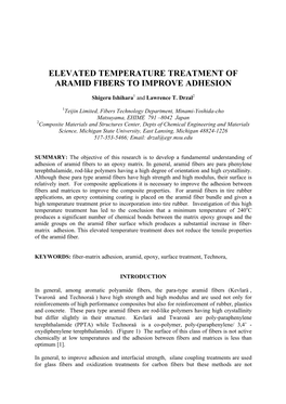 Elevated Temperature Treatment of Aramid Fibers to Improve Adhesion