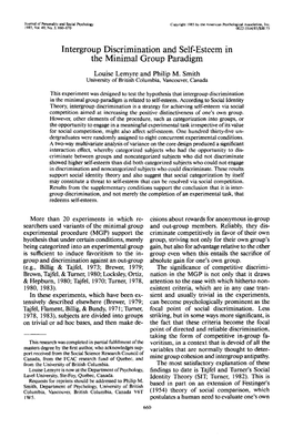 Intergroup Discrimination and Self-Esteem in the Minimal Group Paradigm