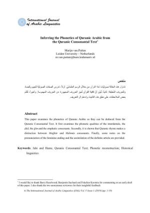 Inferring the Phonetics of Quranic Arabic from the Quranic Consonantal Text 1