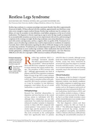 Restless Legs Syndrome (RLS) in a Primary Pathic Pain in Addition to RLS