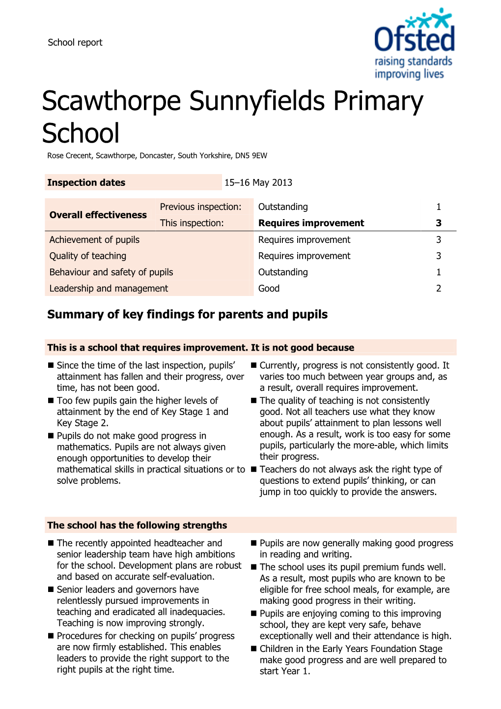 Scawthorpe Sunnyfields Primary School Rose Crecent, Scawthorpe, Doncaster, South Yorkshire, DN5 9EW