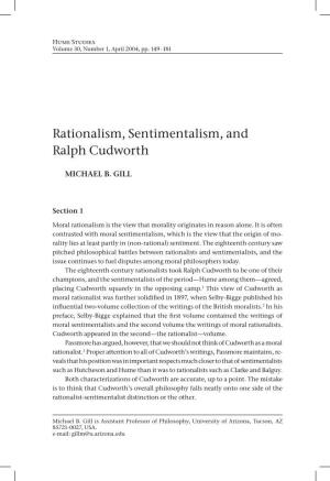 Rationalism, Sentimentalism, and Ralph Cudworth