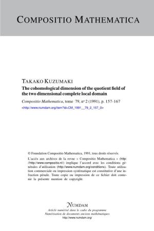 The Cohomological Dimension of the Quotient Field of the Two Dimensional Complete Local Domain