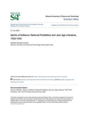 National Prohibition and Jazz Age Literature, 1920-1933