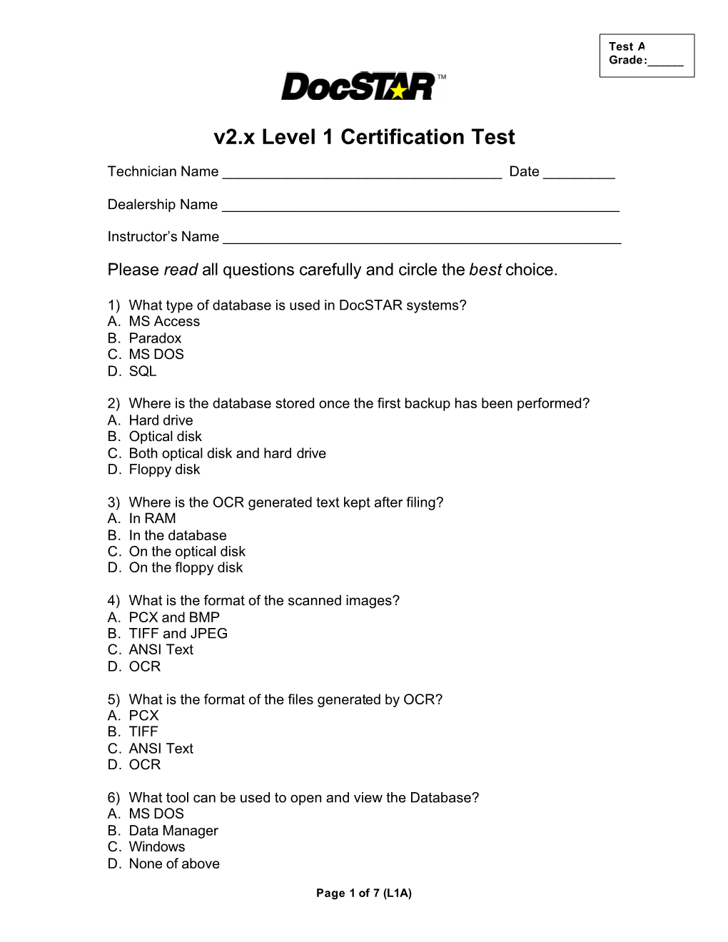 V2.X Level 1 Certification Test