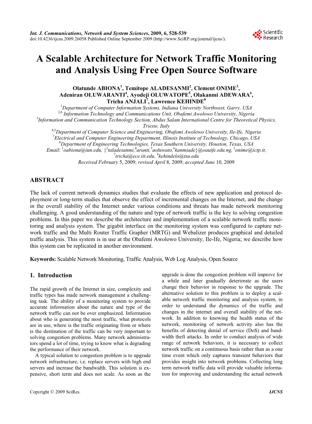 A Scalable Architecture for Network Traffic Monitoring and Analysis Using Free Open Source Software