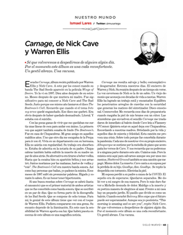 Carnage, De Nick Cave Y Warren Ellis L Sé Que Volveremos a Despedirnos De Alguien Algún Día