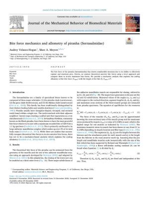 Bite Force Mechanics and Allometry of Piranha (Serrasalmidae)