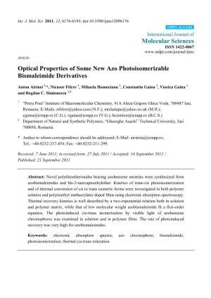 Optical Properties of Some New Azo Photoisomerizable Bismaleimide Derivatives