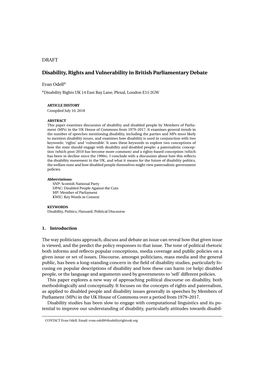 Disability, Rights and Vulnerability in British Parliamentary Debate