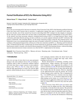 Formal Verification of Eccs for Memories Using ACL2