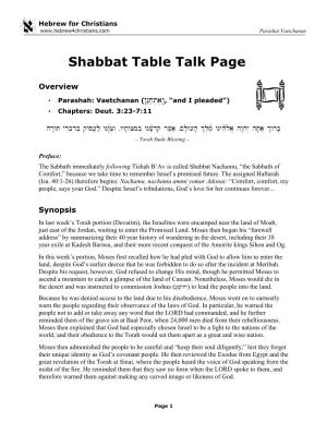 Shabbat Table Talk for Vaetchanan