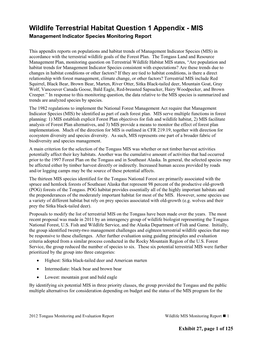 Wildlife Terrestrial Habitat Question 1 Appendix - MIS Management Indicator Species Monitoring Report