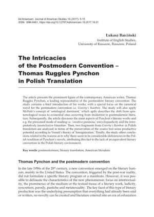 The Intricacies of the Postmodern Convention – Thomas Ruggles Pynchon in Polish Translation