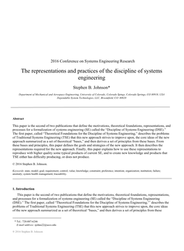 The Representations and Practices of the Discipline of Systems Engineering
