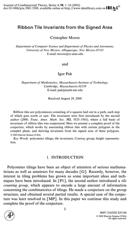 Ribbon Tile Invariants from the Signed Area