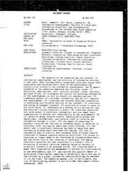 ABSTRACT the Emphasis of the Symposium Was the Internet, Or Information Superhighway, and the Provision of Information Services to End Users