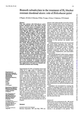 Bismuth Subsalicylate Inthe Treatment of H2 Blocker Resistant Duodenal Ulcers: Role of Helicobacter Pylori