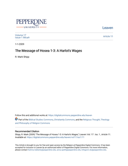 The Message of Hosea 1-3: a Harlot's Wages