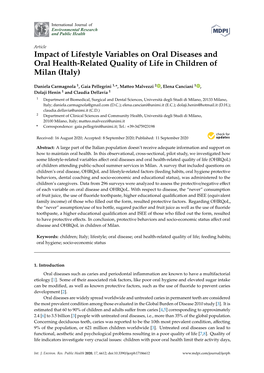 Impact of Lifestyle Variables on Oral Diseases and Oral Health-Related Quality of Life in Children of Milan (Italy)