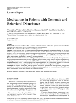 Medications in Patients with Dementia and Behavioral Disturbance