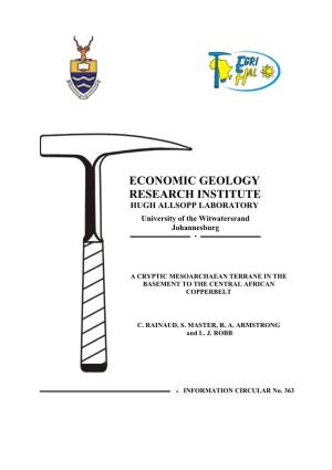 ECONOMIC GEOLOGY RESEARCH INSTITUTE HUGH ALLSOPP LABORATORY University of the Witwatersrand Johannesburg 