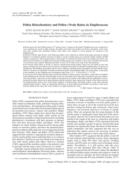 Pollen Histochemistry and Pollen : Ovule Ratios in Zingiberaceae