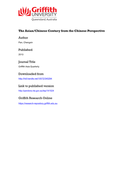 The Asian/Chinese Century from the Chinese Perspective1 Chengxin