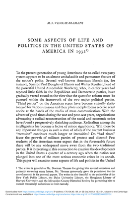 Some Aspects of Life and Politics in the United States of America in 19321)
