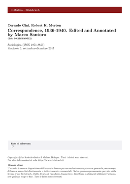 Corrado Gini and Robert K. Merton: “Correspondence, 1936-19401” Edited and Annotated by Marco Santoro by Corrado Gini and Robert K