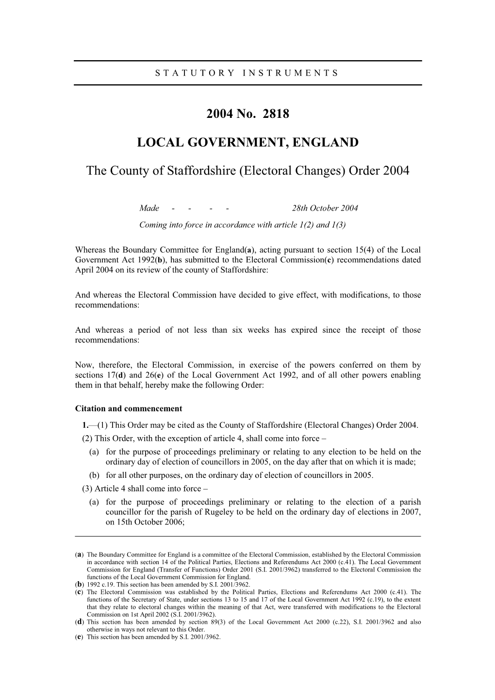 2004 No. 2818 LOCAL GOVERNMENT, ENGLAND The