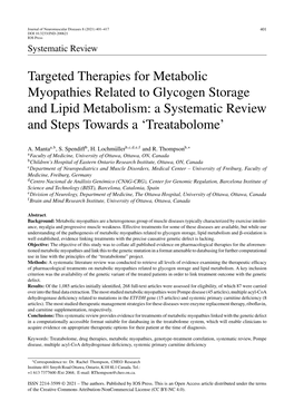 Targeted Therapies for Metabolic Myopathies Related to Glycogen Storage and Lipid Metabolism: a Systematic Review and Steps Towards a ‘Treatabolome’