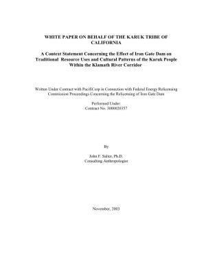 White Paper on Behalf of the Karuk Tribe of California A