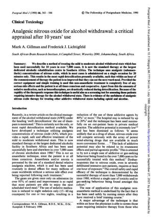 Analgesic Nitrous Oxide for Alcohol Withdrawal: a Critical Appraisal After 10 Years' Use Mark A