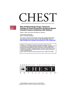 Evidence-Based College of Chest Physicians New Antithrombotic Drugs