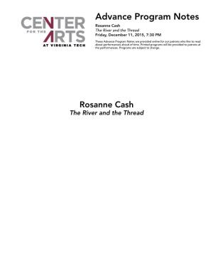 Advance Program Notes Rosanne Cash the River and the Thread Friday, December 11, 2015, 7:30 PM