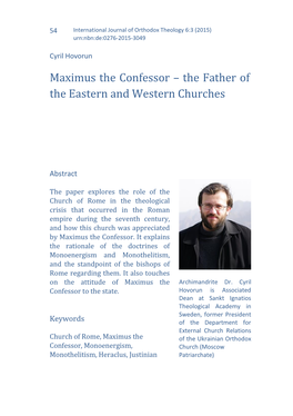 Maximus the Confessor – the Father of the Eastern and Western Churches