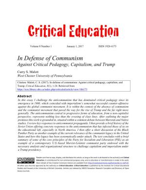 In Defense of Communism Against Critical Pedagogy, Capitalism, and Trump