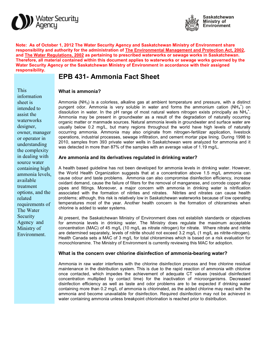 EPB 431- Ammonia Fact Sheet