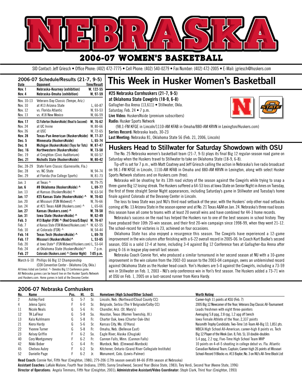 This Week in Husker Women's Basketball