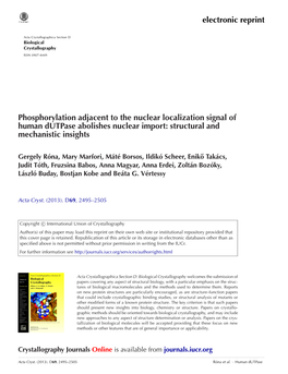 Electronic Reprint Phosphorylation Adjacent to the Nuclear Localization