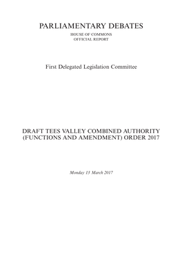 Draft Tees Valley Combined Authority (Functions and Amendment) Order 2017