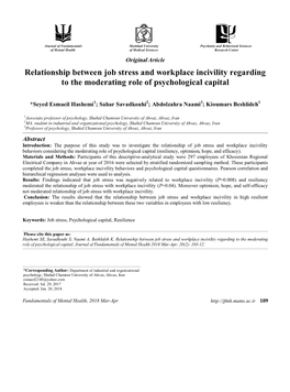 Relationship Between Job Stress and Workplace Incivility Regarding to the Moderating Role of Psychological Capital