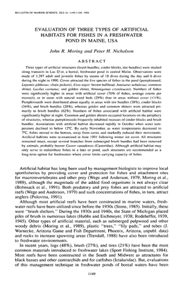 Evaluation of Three Types of Artificial Habitats for Fishes in a Freshwater Pond in Maine, Usa